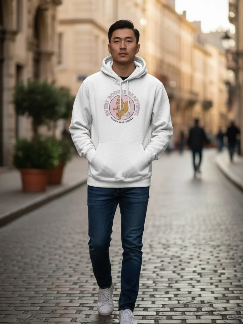 NWOT Sienna Mae Gomez White 'Every Body Is Beautiful' Graphic Unisex Hoodie - Picture 3 of 6